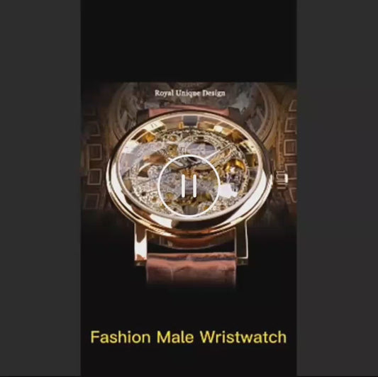 Montre Mécanique Homme WINNER – Design Squelette, Boîtier Transparent et Bracelet Cuir